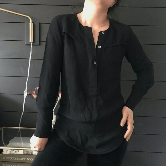 J Crew long sleeve viscose blouse button down black size 2 long sleeve Top party - Picture 2 of 10